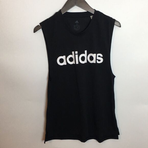 ADIDAS Black Logo Loose Muscle Tank Top Active Work-Out Sz Small - Picture 2 of 15